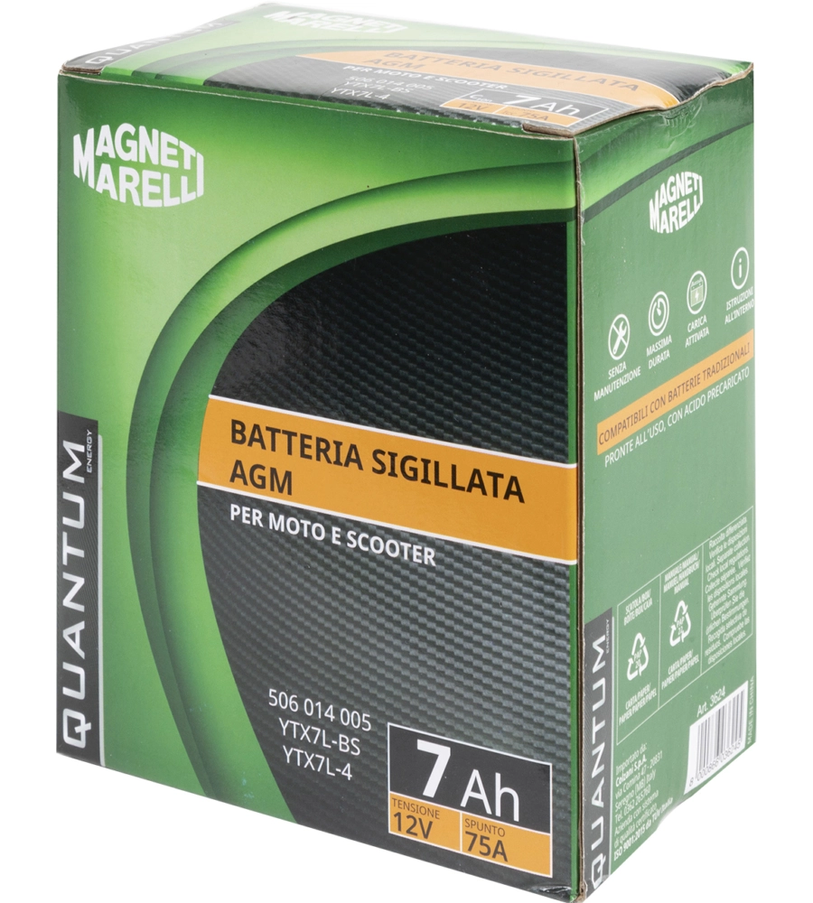 Magneti marelli batteria moto scooter 7ah 12v 75a agm sigillata polo positivo dx